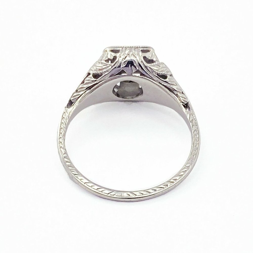 Vintage Estate 18k White Gold Diamond Art Deco Filigree Ring - Picture 3 of 5
